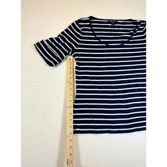 Lauren Ralph Lauren Striped Scoop Neck 3/4 Sleeve Top Women's Size Large - Picture 5 of 5